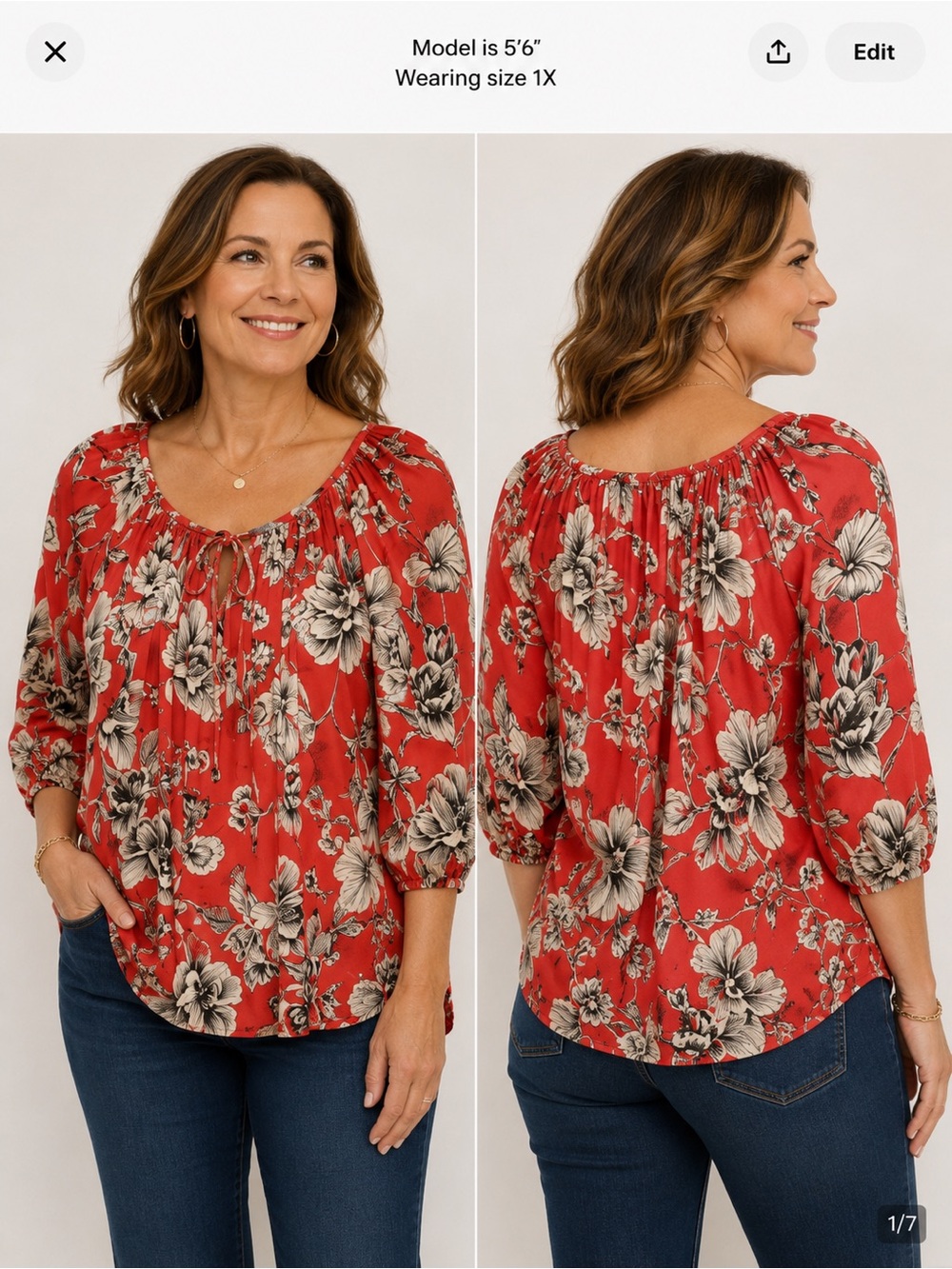 Karen Kane Plus size bright silky  Floral Red Women's Top 0x Hawaiian resort